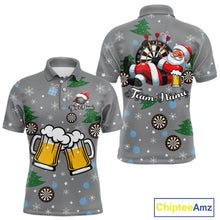 Load image into Gallery viewer, Funny Santa And Beer Christmas Darts Polo & 1/4 Zip For Men Custom Xmas Darts Shirt, Darts Gift TDM4911