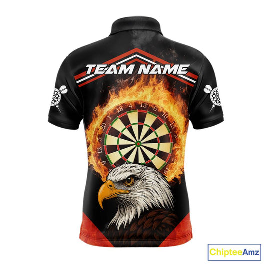 Black And Red Flaming Dartboard Eagle Darts Shirt For Men Custom Darts Jersey Team Polo & 1/4 Zip TDM6007