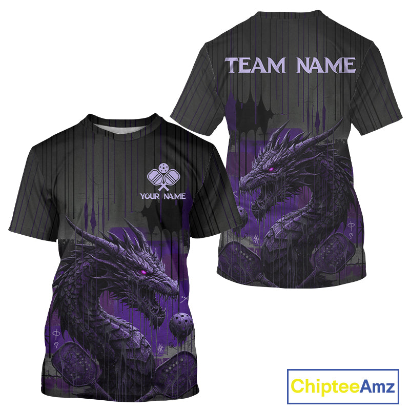 Purple Dripping Dragon Custom Pickleball Ball T-Shirt Men Grunge Pickleball Jerseys NYN1869