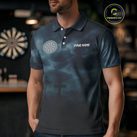 Skeleton And Dartboard Custom Blue Polo Darts Shirt For Men - Darts Team Jersey NYN0698