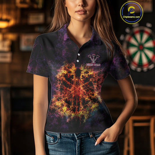 Colorful Flame Dartboard Custom Polo Darts Shirt For Women - Darts Team Jersey NYN0699