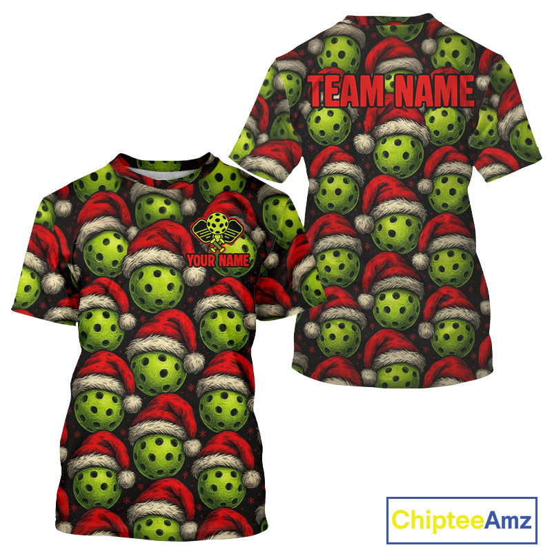 Custom Funny Christmas Pickleball Ball T-Shirt For Men Xmas Pickleball Jerseys NYN1581