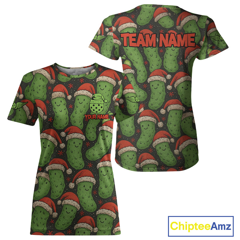 Custom Pickle Christmas Funny Pickleball T-Shirt For Women Xmas Pickleball Jerseys NYN1582