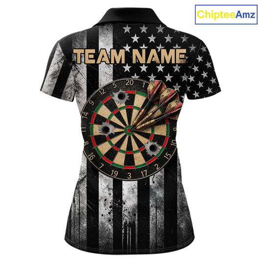 Funny Gun Cowboy Skeleton Darts Polo 1/4-Zip Shirt For Women Custom Patriotic Darts Tournament Jersey NYN4752
