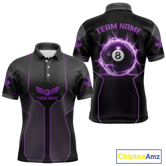 Thunder Purple 8 Ball Pool Men Billiard Polo & 1/4-Zip Jersey Custom Billiard Shirt Designs NYN2410
