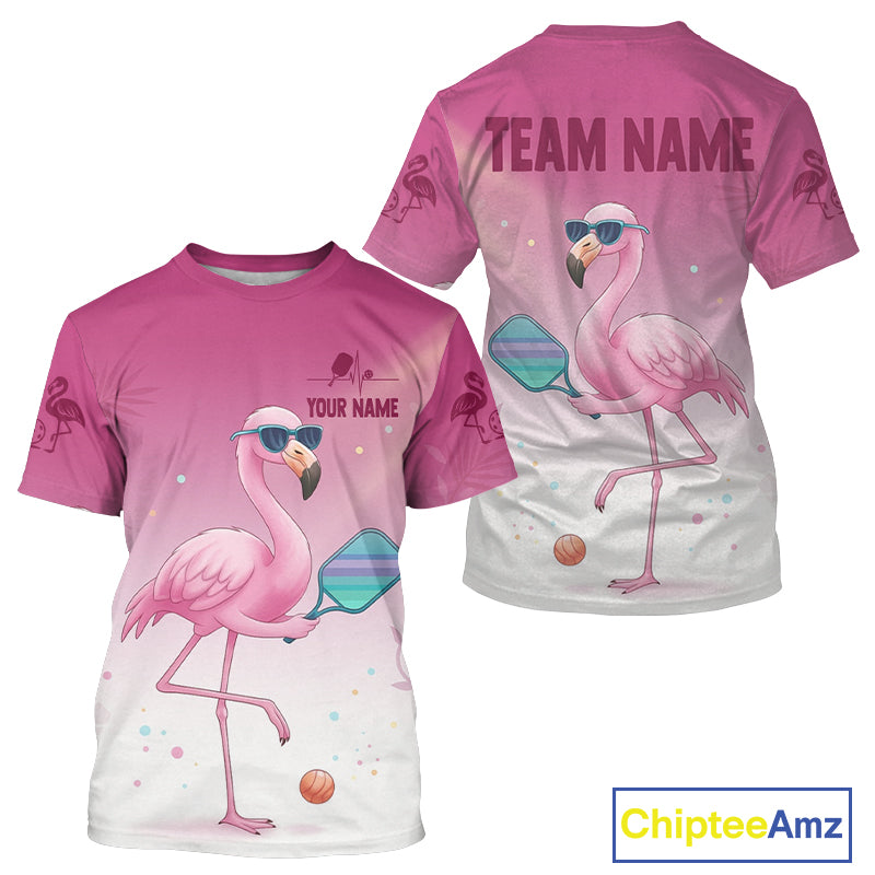 Custom Funny Pink Flamingo Pickleball T-Shirt For Men Outfits Pickleball Jerseys NYN1885
