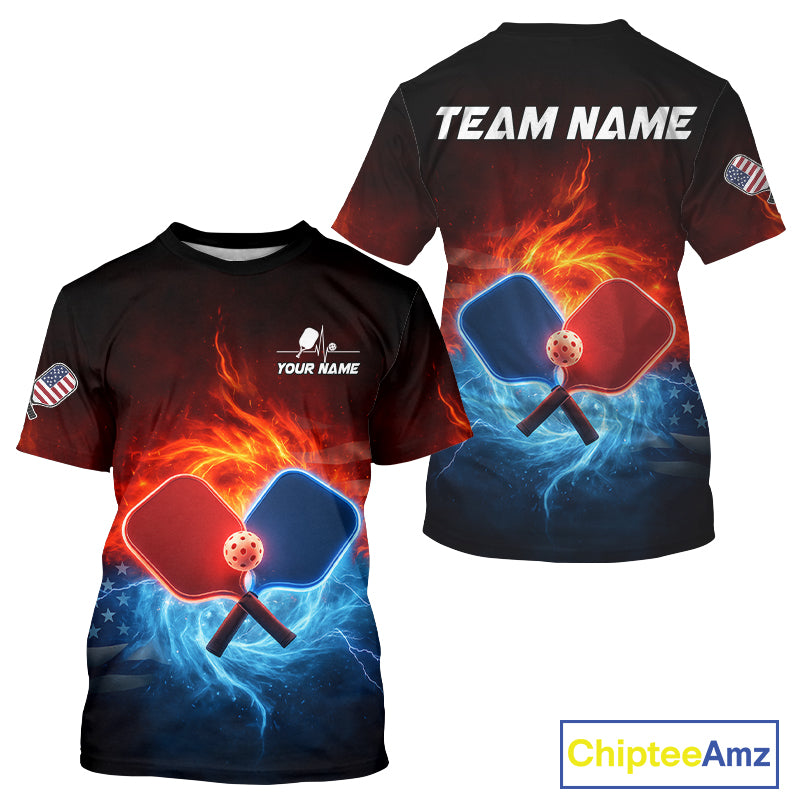 Custom Lightning Red & Blue Paddles Pickleball Ball T-Shirt For Men Pickleball Jerseys NYN1892