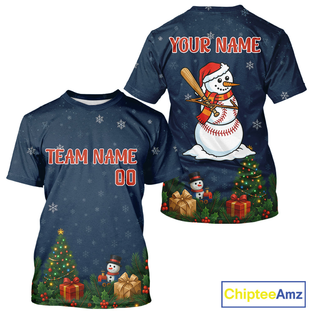 Custom Blue Snowman Christmas Baseball T-Shirt For Men Outfits Xmas Baseball Jerseys NYN1353