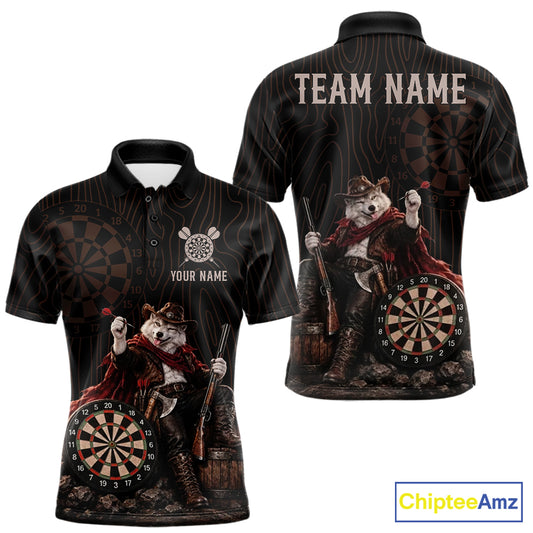 Custom Gunslinger Wolf Funny Darts Shirt For Men Personalized Name Team Retro Darts Jersey Apparel NYN4391