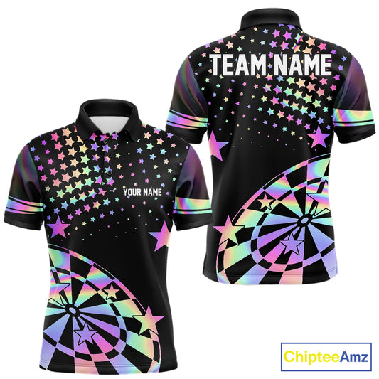 Personalized Rainbow Holographic Stars Darts Shirt For Men Custom Dart Tournament Jerseys NYN4771