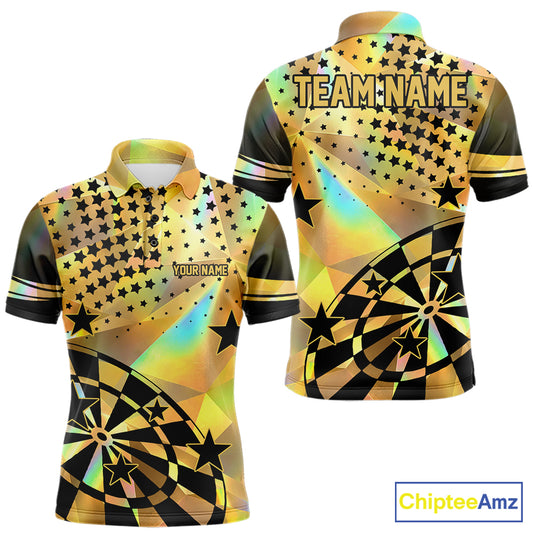 Personalized Gold Holographic Stars Darts Shirt For Men Custom Dart Tournament Jerseys NYN4772