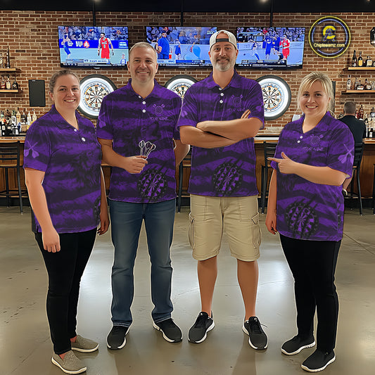 Custom Purple Grunge Wolf Torn Dartboard Women Darts Quarter-Zip Shirt Wolf Dart League Jerseys NYN2167
