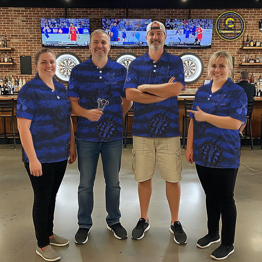 Custom Blue Grunge Wolf Torn Dartboard Women Darts Quarter-Zip Shirt Wolf Dart League Jerseys NYN2168