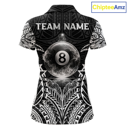 White Tribal Smoke 8 Ball Pool Women Polo & 1/4-Zip Shirt Personalized 3D Ball Billiard Gifts NYN2426