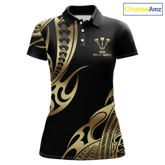 Custom Black & Light Gold Dartboard & Arrow Darts Polo & 1/4-Zip Shirts For Women Dart Team Jerseys NYN2819