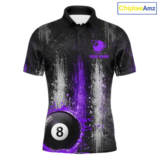 White And Purple Splatter 8 Ball Billiard Shirt For Men Custom Splash Pool Team Billiard Jerseys NYN4064