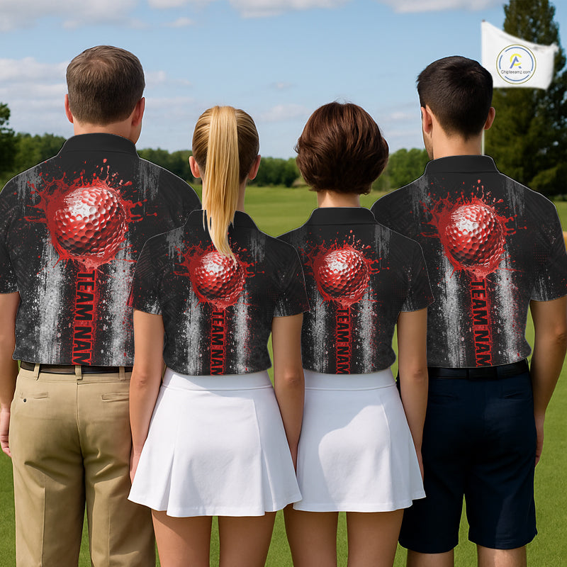 White And Red Splatter Golf Ball Polo Shirts For Men Custom Splash Golf Team Jersey, Golf Gifts NYN4065