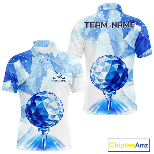 Crystal Golf Polo Shirt For Men Custom Geometric Diamond Blue Golf Ball Golf Team Shirt NYN4412