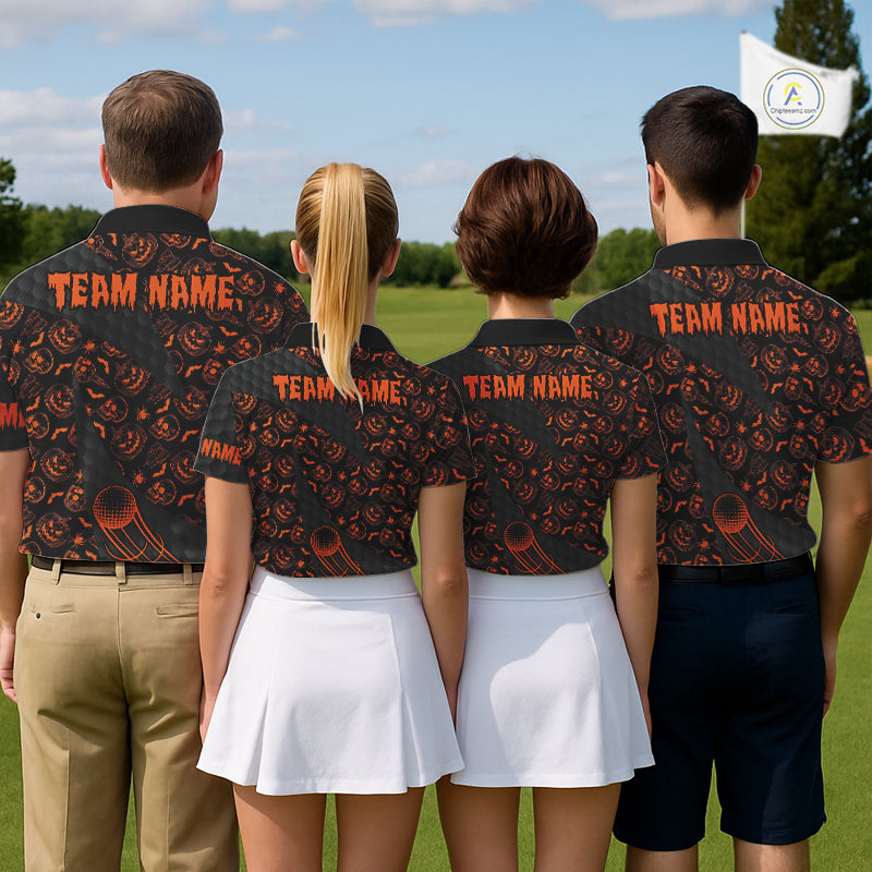 Halloween Golf Polo Shirt Custom Pumpkin Face Pattern Black Golf Shirts For Men Golf Gifts NYN4810