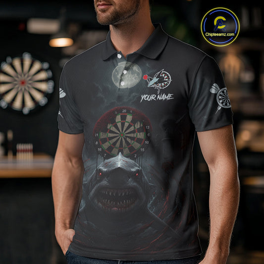 Black And Red Gothic Shark Dartboard Custom Men Darts Polo Shirt Shark Dart Jerseys NYN1921