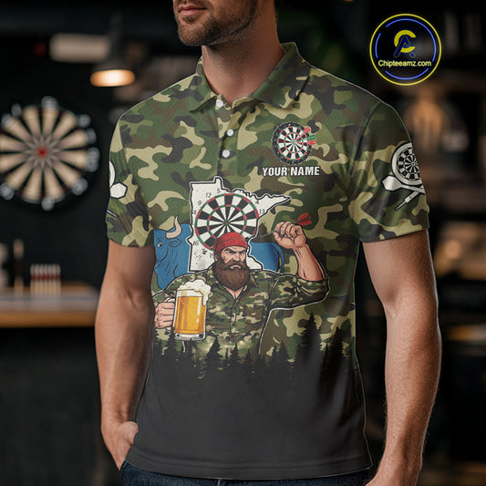 Custom Camouflage Human & Funny Beer Bull Dartboard Men Darts Polo Shirt Dart Jerseys NYN1925