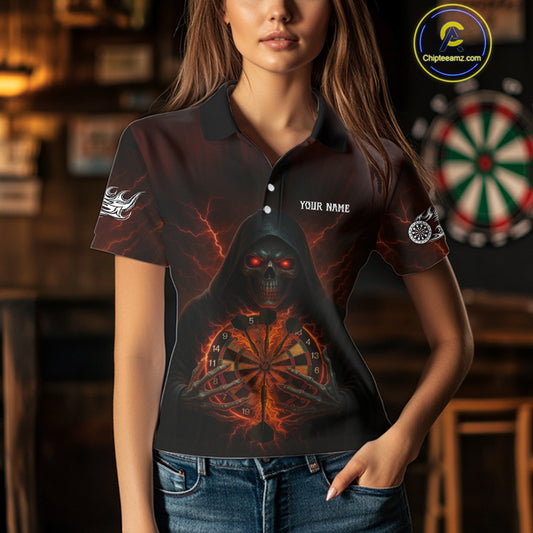 Custom Lightning Red Bone Skeleton Dartboard Dart Women Polo Jerseys Dart Shirt Gifts NYN1649
