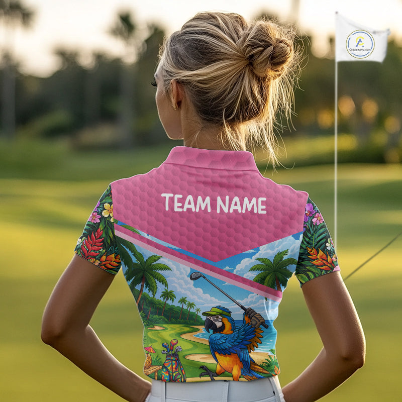 Tropical Funny Parrot Polo Golf Shirts For Women Custom Parrot Golf Team Attire For Golfers NYN3059