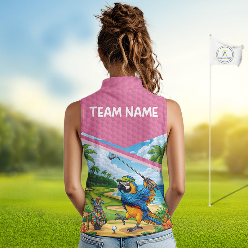 Tropical Funny Parrot Sleeveless Polo Golf Shirts For Women Custom Parrot Golf Attire For Golfers NYN3059