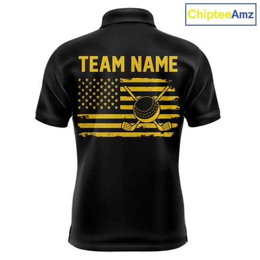 Black And Yellow American Flag Mens Golf Polo Shirts Custom Name Patriotic Team Golf Uniform Nqs10018 NYN4454