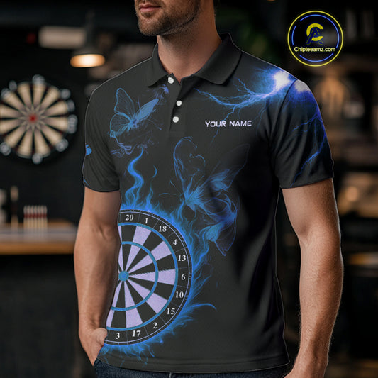 Custom Blue Smokes Butterfly Flame Dartboard Dart Men Polo Jerseys Dart Team Shirt NYN1677