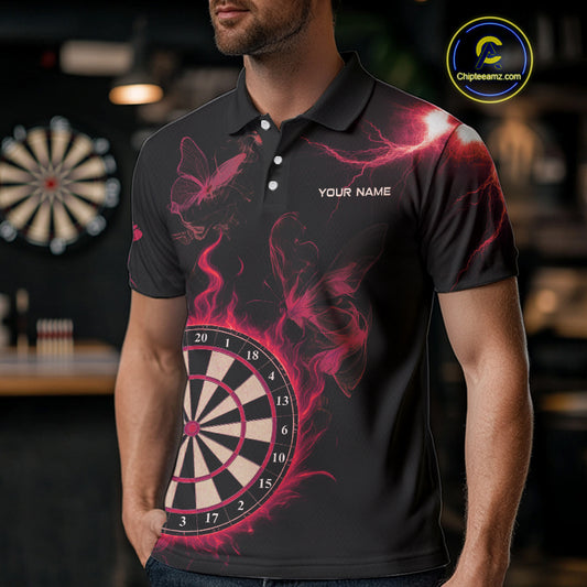 Custom Red Smokes Butterfly Flame Dartboard Dart Men Polo Jerseys Dart Team Shirt NYN1678