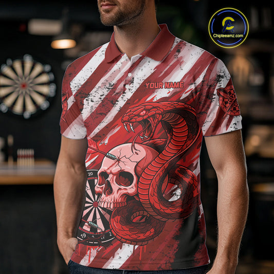 White And Red Cobra Skull Dartboard Custom Men Darts Polo Shirt Grunge Dart Jerseys NYN1930