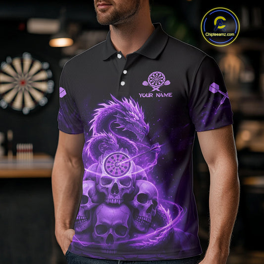 Custom Purple Galaxy Dragon Skulls Dartboard Men Darts Polo Shirt Dart Team Jerseys NYN1932