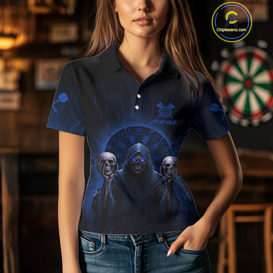 Custom Blue Grim Reaper Grey Skull Dartboard Women Darts Polo Shirt Grunge Dart Jerseys NYN1937