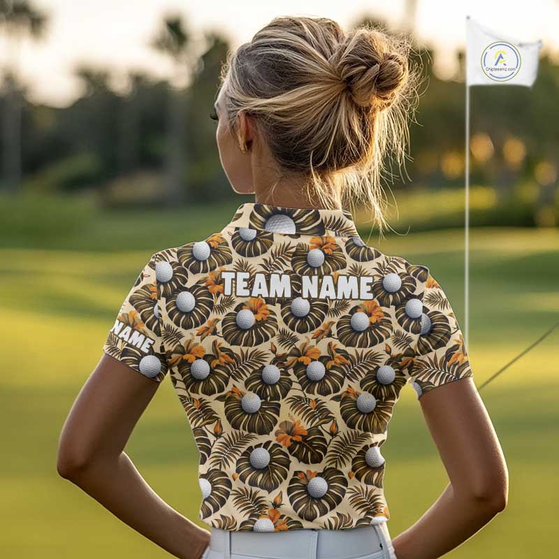 Personalized Tropical Yellow Monstera And Golfs Pattern Custom Golf Polo Shirt For Women Golf Team Clothes NYN2865
