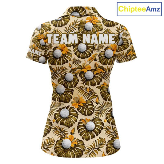 Personalized Tropical Yellow Monstera And Golfs Pattern Custom Golf Polo Shirt For Women Golf Team Clothes NYN2865