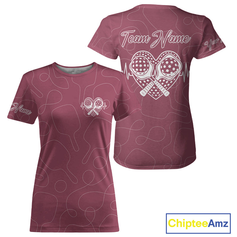 Women's Pickleball T-Shirt Custom Pickleball Heartbeat For Pickleball Lovers | Pink NYN1079