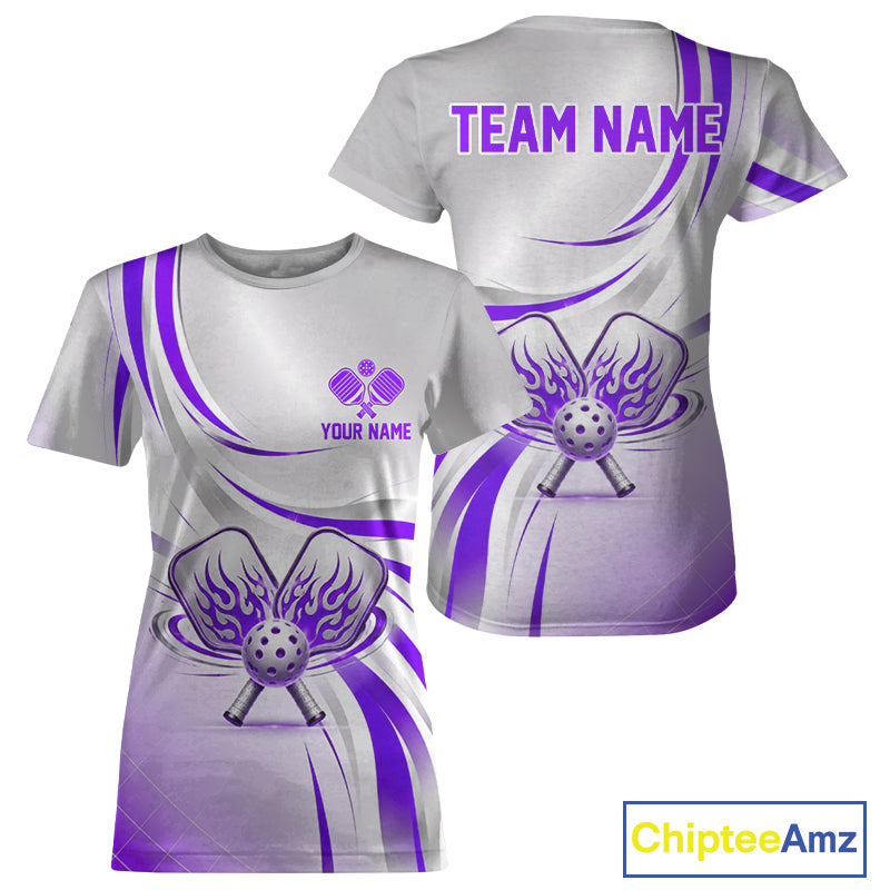 Purple And Silver Pickleball Custom Pickleball Team Shirts For Women, Flame Pickleball Paddles Jerseys NYN4111
