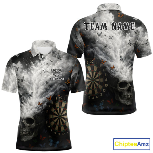 Custom White Smokes Skull Dartboard Men Dart Polo Shirt Butterfly Dart Jerseys NYN2708
