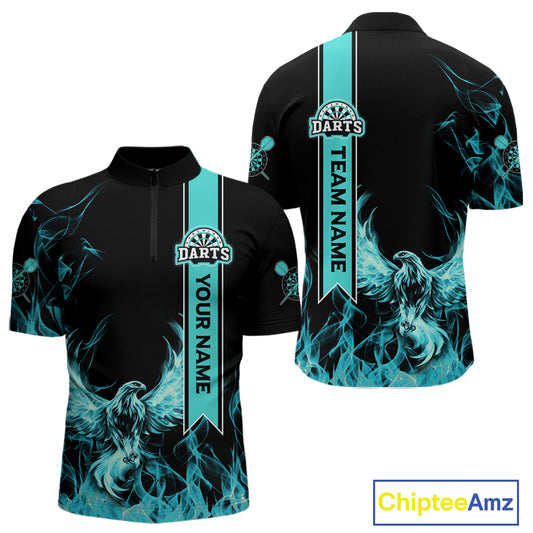 Custom Turquoise Flames Eagle Dart Shirts For Men Eagle Dart Team Jerseys Personalized NYN1111