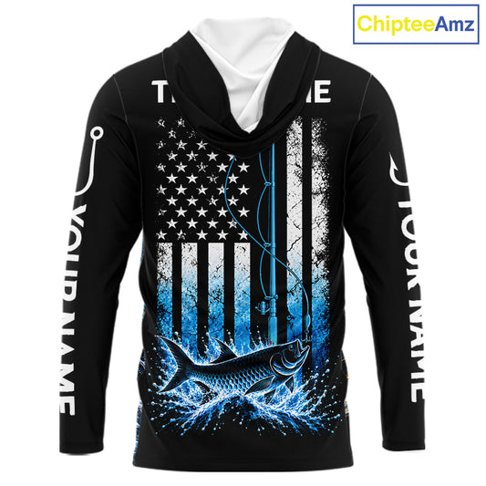 Custom Name Tarpon Long Sleeve Fishing Jersey US Flag Fishing Rod Fishing Shirt, Gift For Fisherman NYN4876