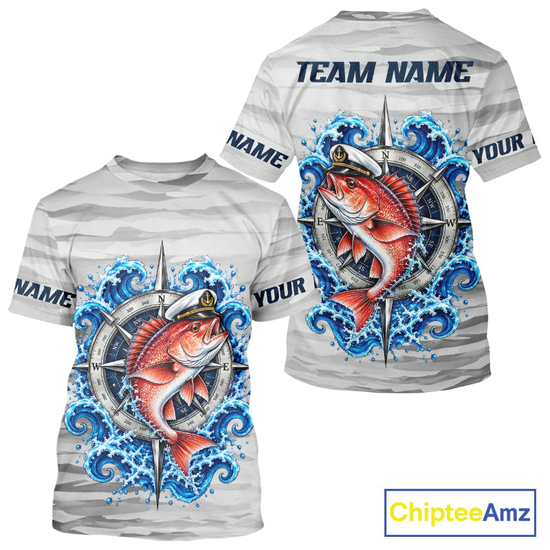 Snapper Fishing Team Shirt Custom Captain Snapper Compass Long Sleeve Camo Fishing Shirt NYN4884