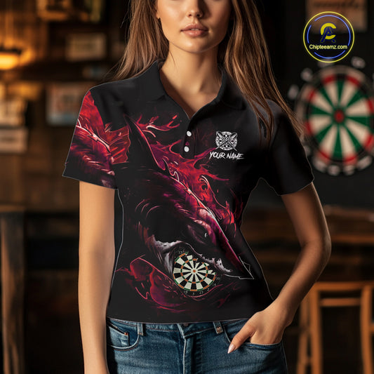Personalized Red Horror Shark Women Darts Polo League Shirts Funny Grunge Dart Jerseys NYN2219