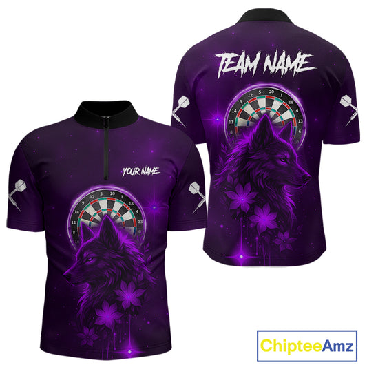 Purple Dark Lightning Wolf Dartboard Men's Darts Shirt - Custom Team Jersey NYN0578
