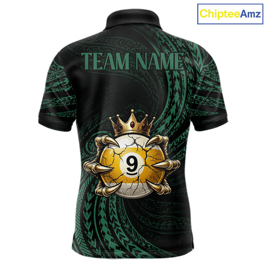 Green Tribal Skull Crown men's billiard polo shirt custom 8 ball 9 ball pool jersey, personalized billiards team apparel