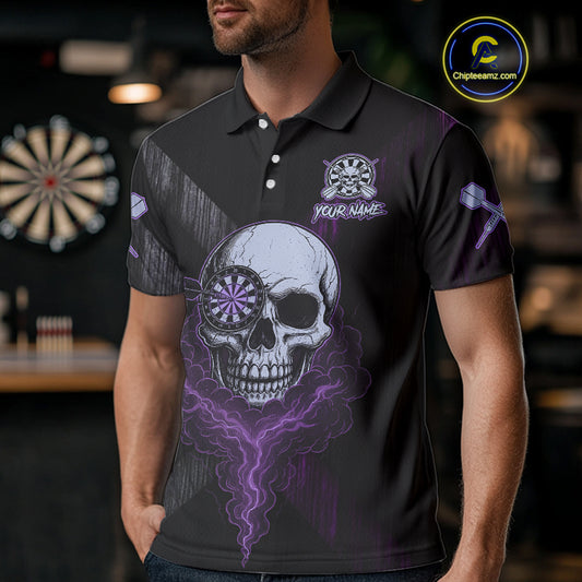 Black & Purple Smoke Skull Dartboard Men Darts Polo Shirt Grunge Dart Gifts NYN1993