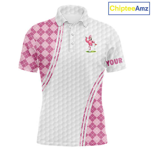 Funny Mens Golf Polo Shirt Custom Crown Flamingo Pink Argyle Pattern Golf Clothing Shirts NYN2876