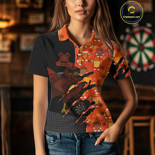 Custom Turkey Dartboard Funny Dart Polo Shirt For Women Autumn Thanksgiving Dart Jersey NYN1460