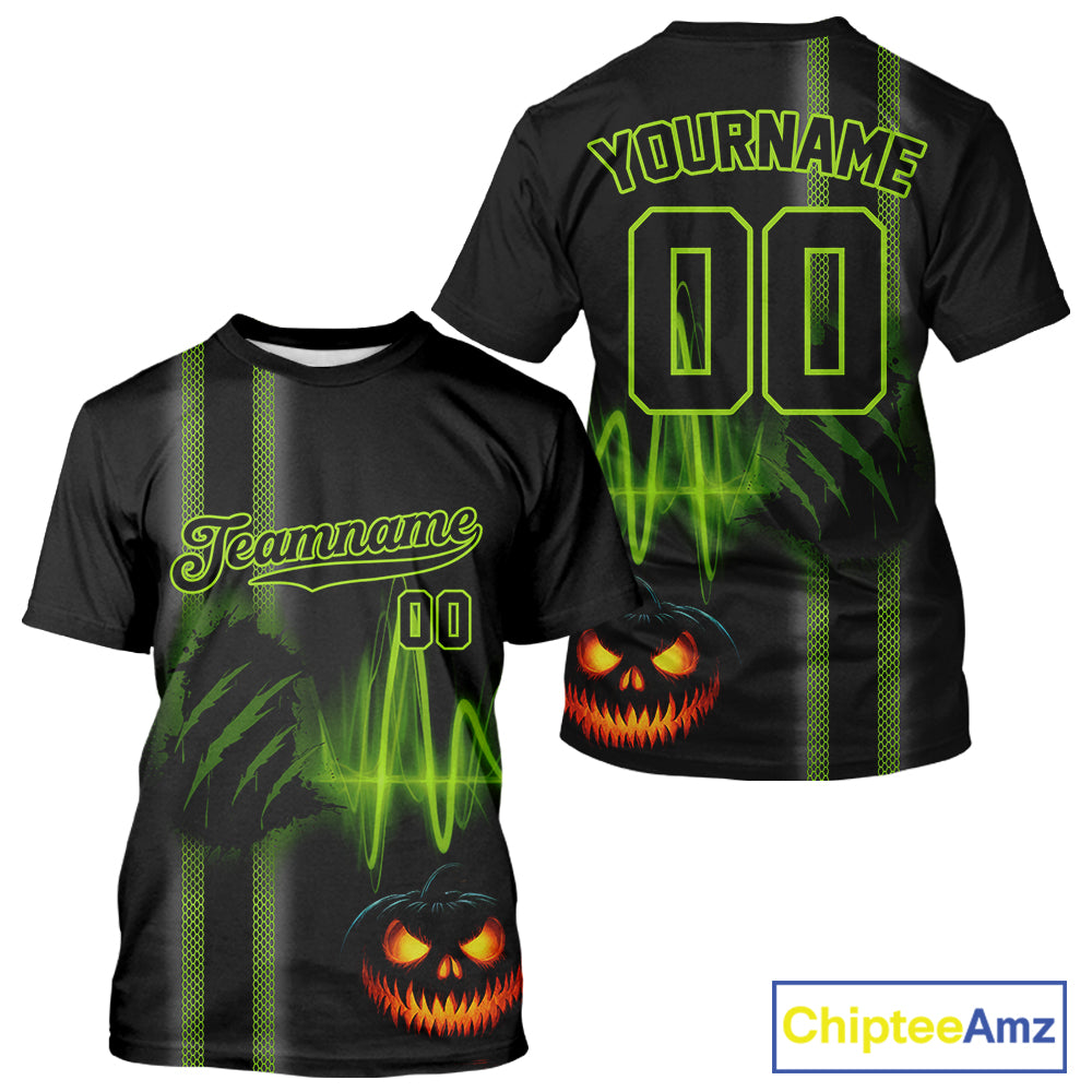 Custom Black And Green Halloween Lightning Baseball T-Shirt For Men Youth Baseball Shirts NYN1462