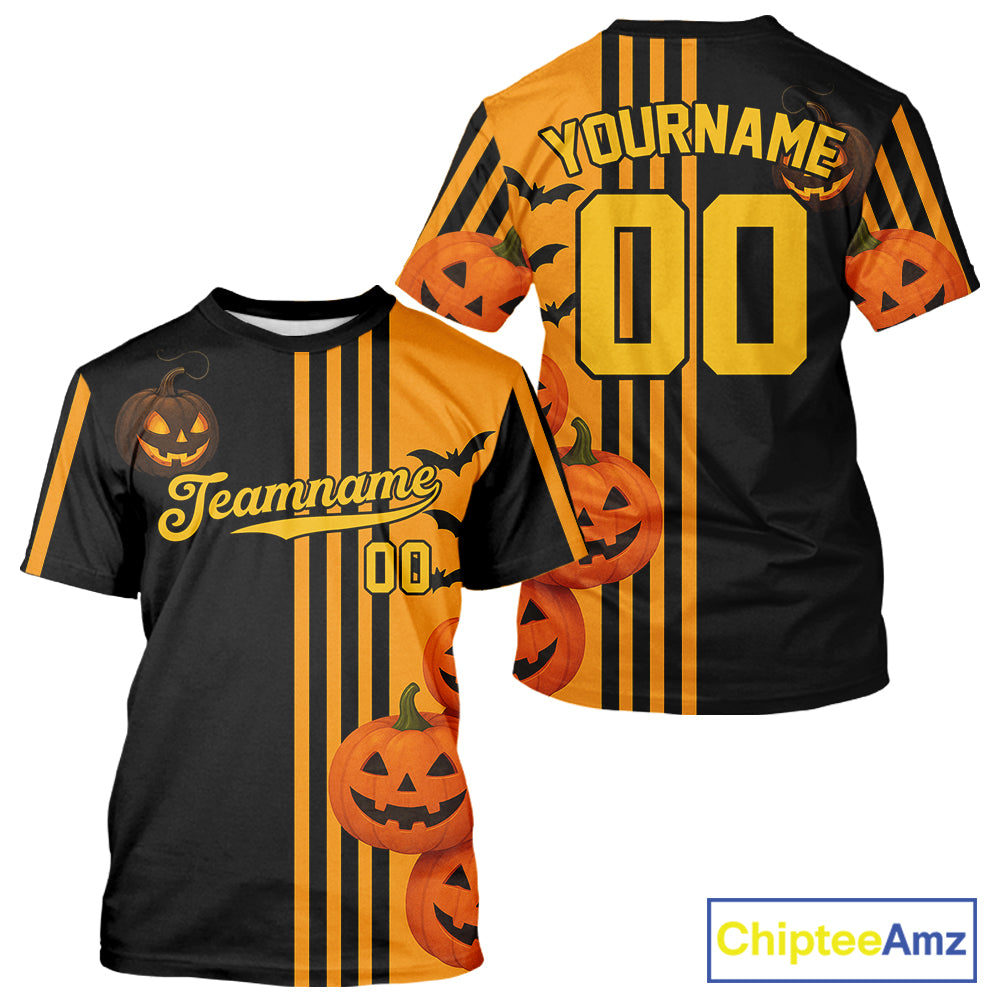 Custom Black-Orange Halloween Pumpkin Baseball T-Shirt For Men Outfits Baseball Shirts NYN1463